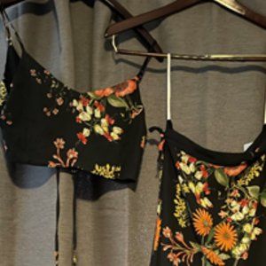 Lulu's - Bloom With a View Black Floral Print Two-Piece Maxi Dress